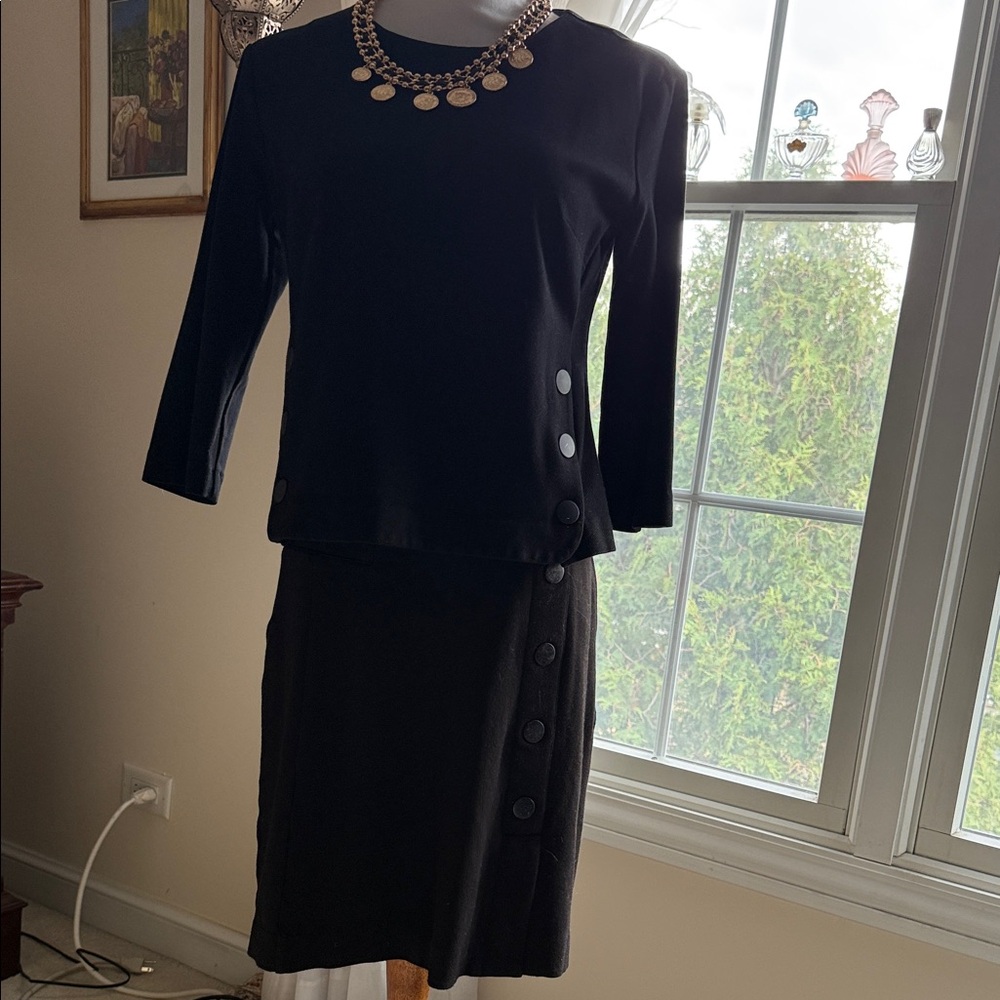 CAbi Black Skirt and top suit with Side Button Detail